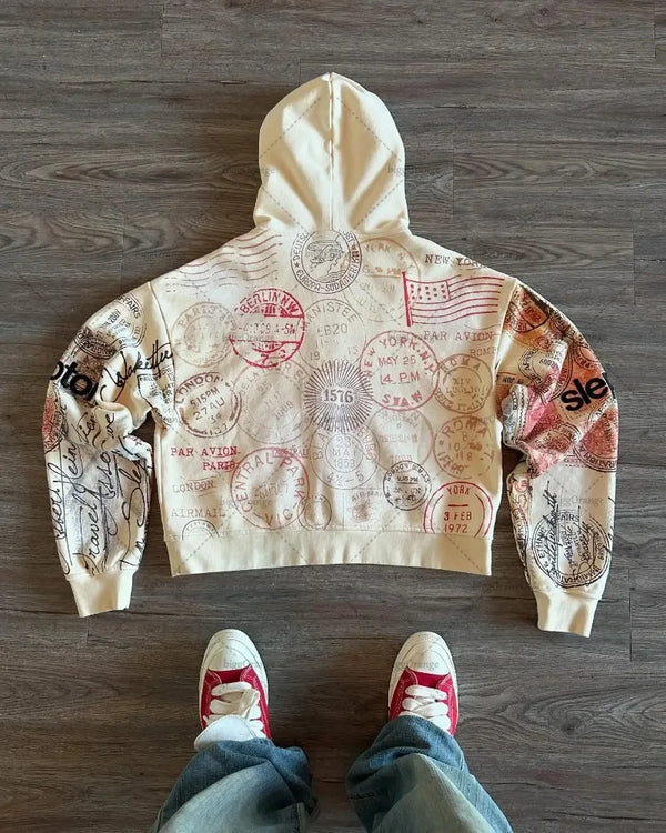 Retro Letter Zipper Hoodie